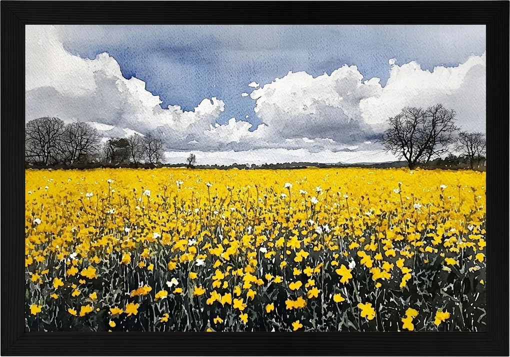 Poszter Keret Fa Tájkép Természet Mező Virágok Repce Tavasz 60x40