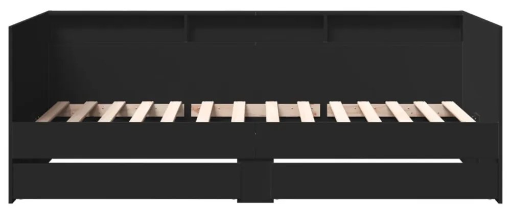 fekete kanapéágy fiókkal matrac nélkül 100x200 cm