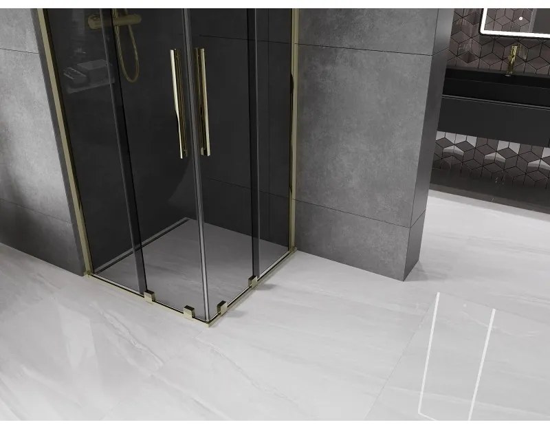 Mexen Velar Duo, zuhanykabin tolóajtóval 80 x 80 cm, 8mm szürke üveg, arany fényes, 871-080-080-42-50