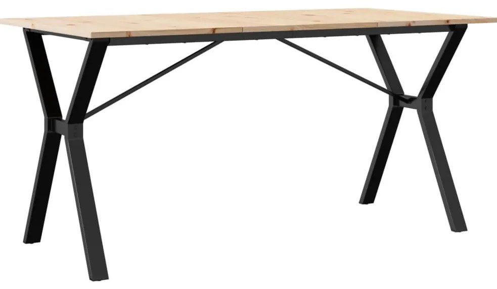 Tömör fenyőfa és acél étkezőasztal Y-vázzal 140x80x75 cm