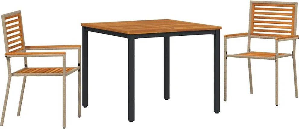 vidaXL Kert étkező szett 3 pcs Beige és barna polirattan