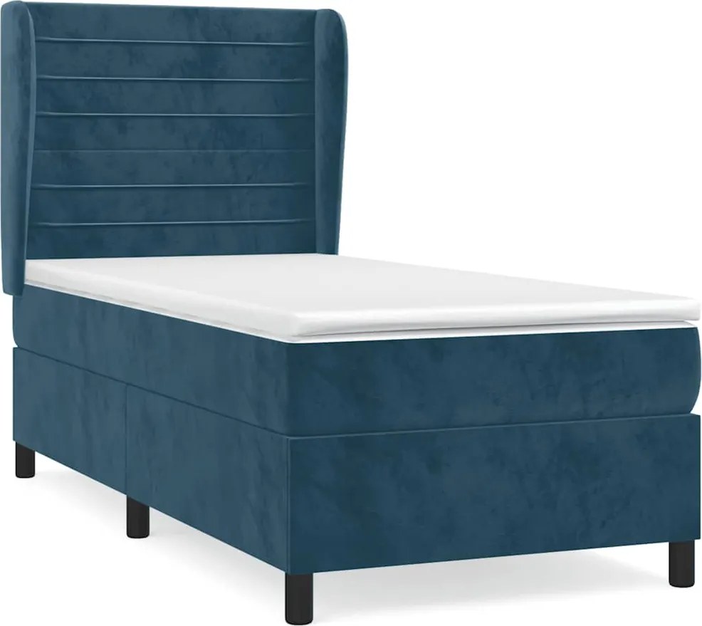 vidaXL sötétkék bársony rugós ágy matraccal 100 x 200 cm