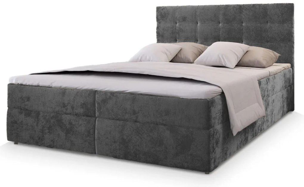 Kárpitozott boxspring ágy GLORIEN VELVET 140x200 cm szürke Matrac: Bonell rugós matrac