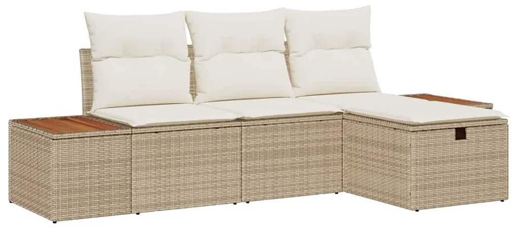 vidaXL Kerti Kanapé Szett párnával 4 pcs Bézs Poli rattan