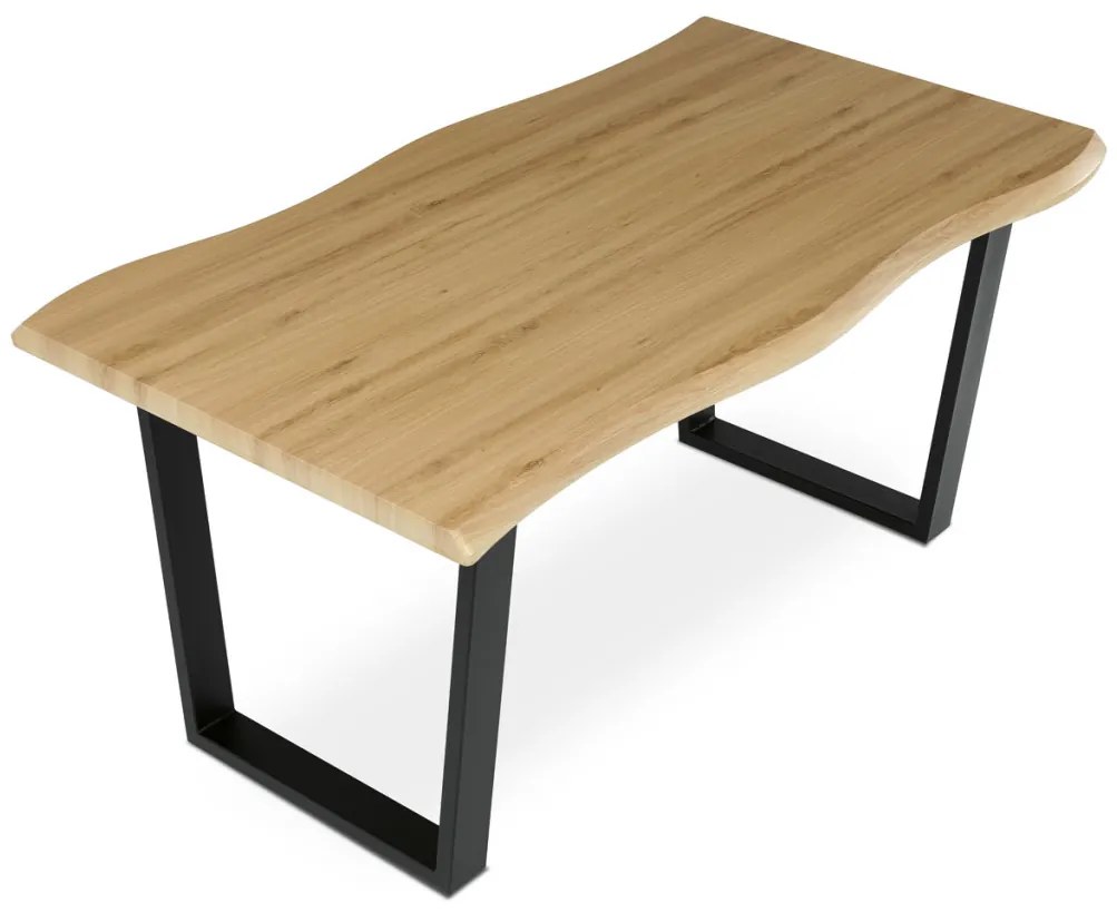 Masă de sufragerie, 160x90x75 cm, blat MDF, decor stejar salbatic, picioare metalice in forma de U