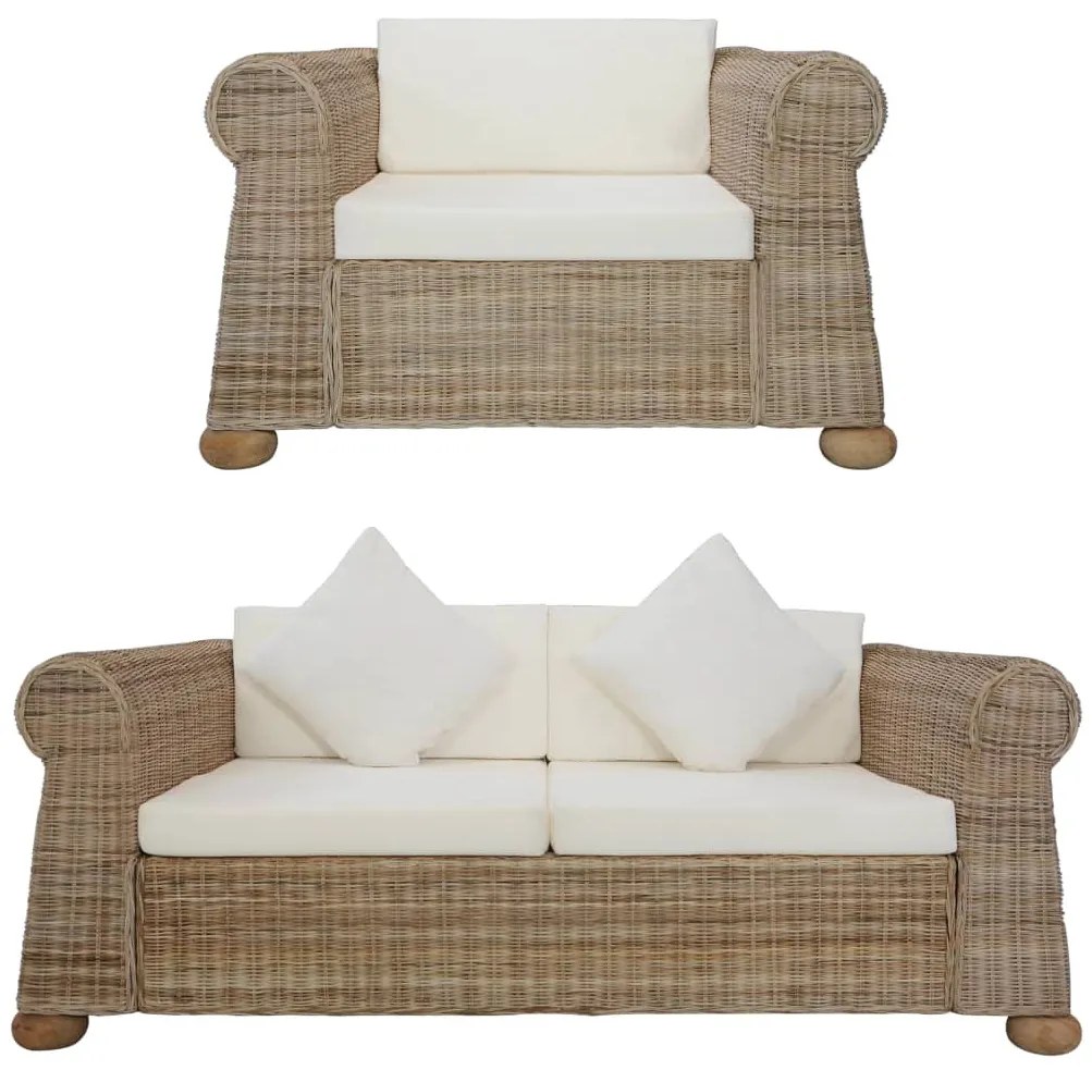 2 részes természetes rattan kanapészett párnákkal