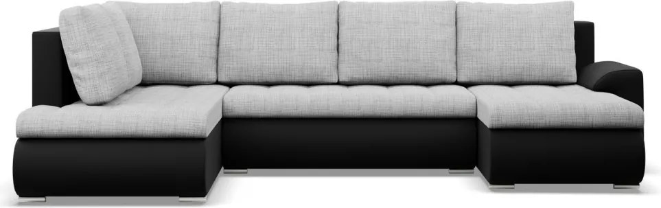 Tokio U sarokkanapé, 3 ágyneműtartóval, fonott + műbőr, baloldali, szürke - fekete