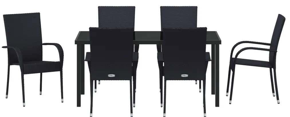 7 darabos kert étkező garnitúra – Fekete poli rattan