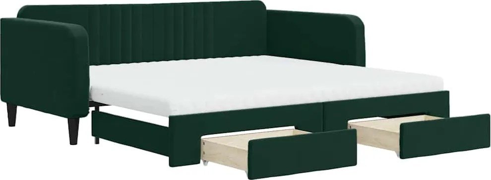 vidaXL sötétzöld kihúzható bársony heverő fiókkal 100 x 200 cm