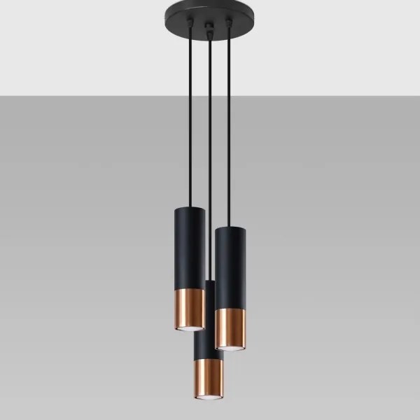 Sollux SL.0949 - Csillár zsinóron LOOPEZ 3xGU10/10W/230V kerek fekete/réz