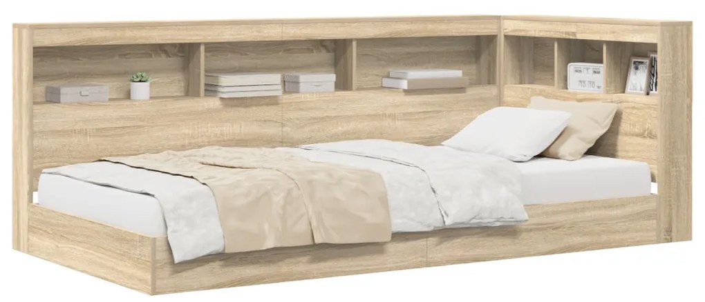 Könyvespolcos Ágy fejtámlával Sonoma tölgy 75 x 190 cm Faanyag