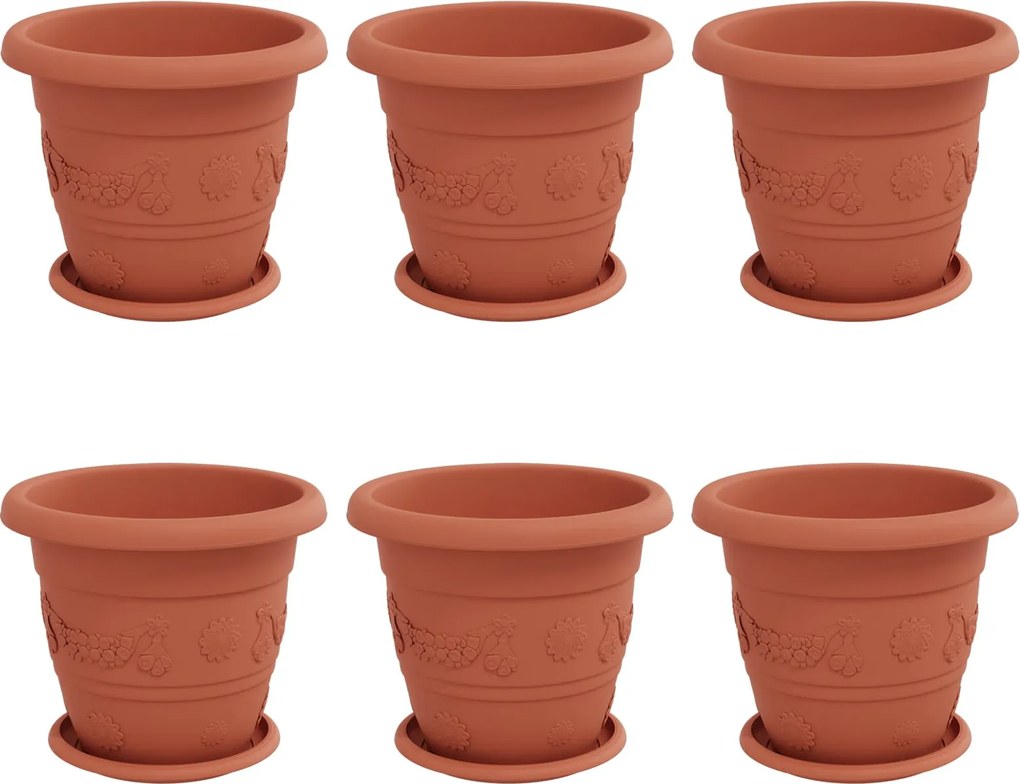 vidaXL Növénycserép 6 pcs Tégla Vörös Ø 26 x 21.5 cm Műanyag