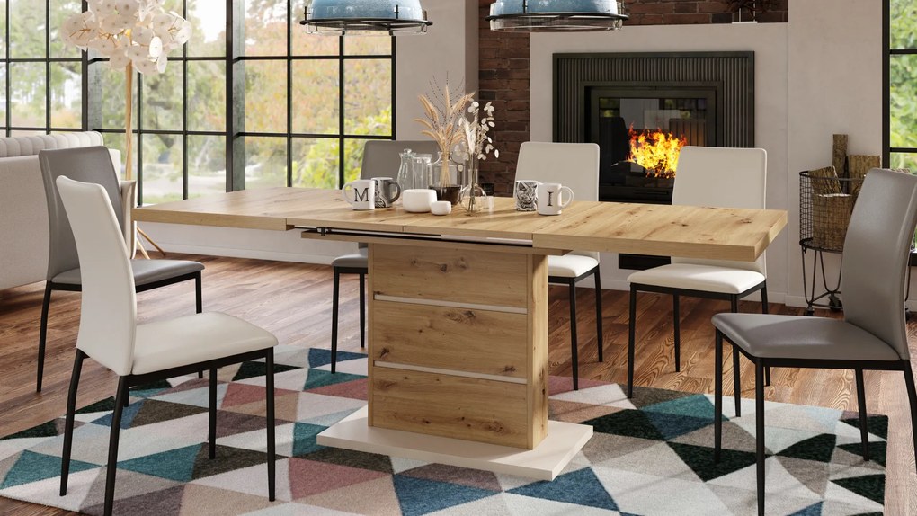 Mazzoni PIANO Artisan Tölgy/Bézs (Pezsgő) - 200 cm-es MODERN NYITHATÓ ASZTAL!
