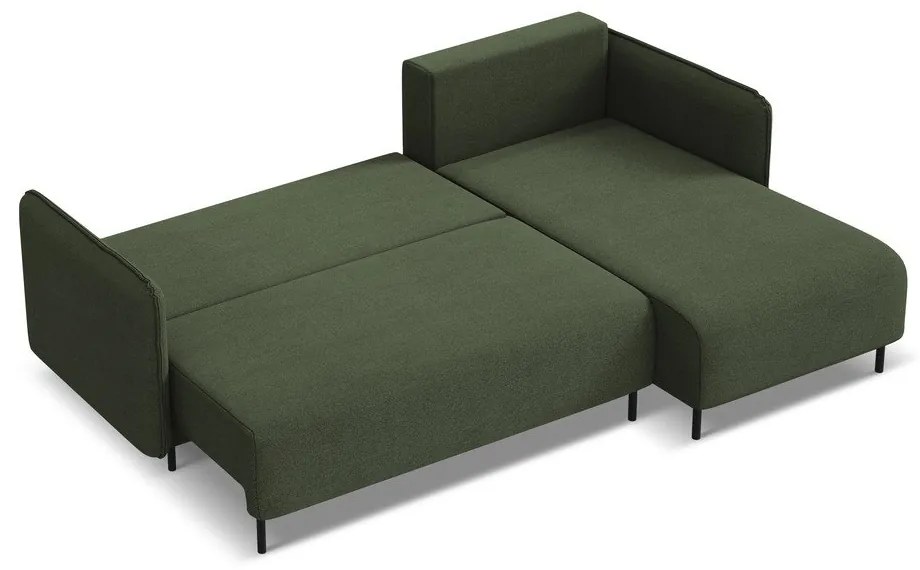 Zöld kinyitható-tárolóhelyes sarokkanapé (jobb oldali) Luana – Makamii
