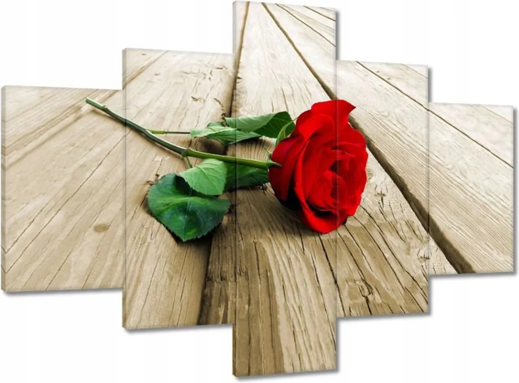Vászonkép 100x70 Vörös rózsa a deszkákon
