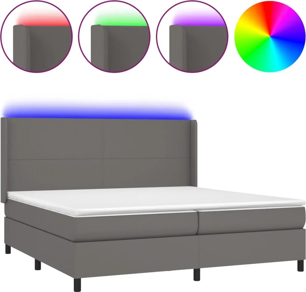 vidaXL szürke műbőr rugós ágy matraccal és LED-del 200x200 cm