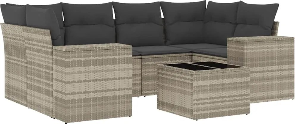 vidaXL 7 részes világosszürke polyrattan kerti ülőgarnitúra párnákkal