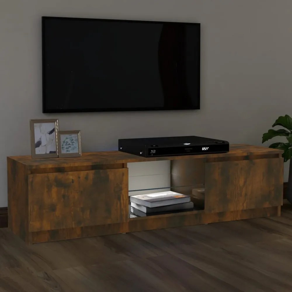 füstölt tölgy színű TV-szekrény LED lámpákkal 120x30x35,5 cm