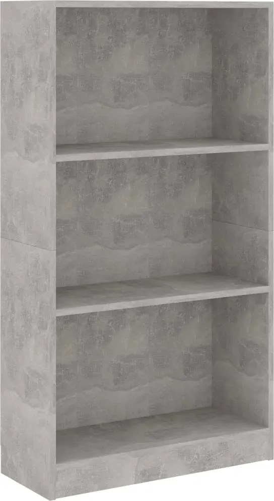 vidaXL 3 szintes betonszürke szerelt fa könyvszekrény 60x24x109 cm