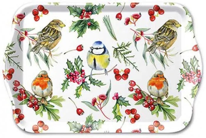 Karácsonyi műanyag kis tálca 13x21 cm Téli Madárdal
