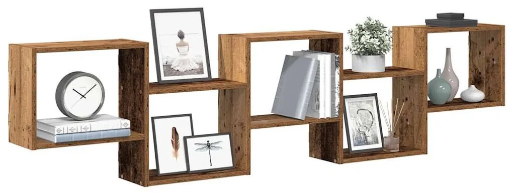 antik fa színű szerelt fa fali kockapolc 5 rekeszes színű