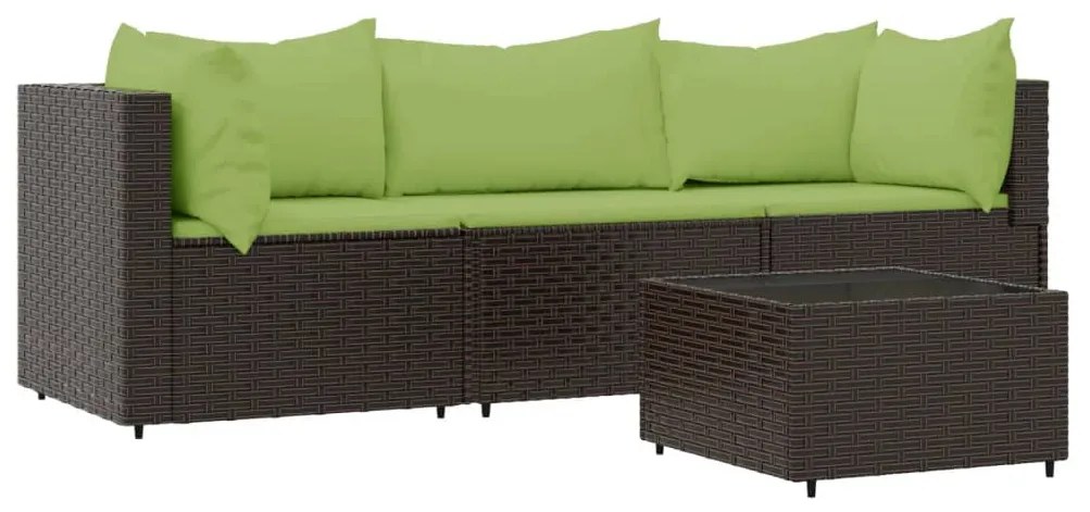 4 részes barna polyrattan kerti ülőgarnitúra párnákkal