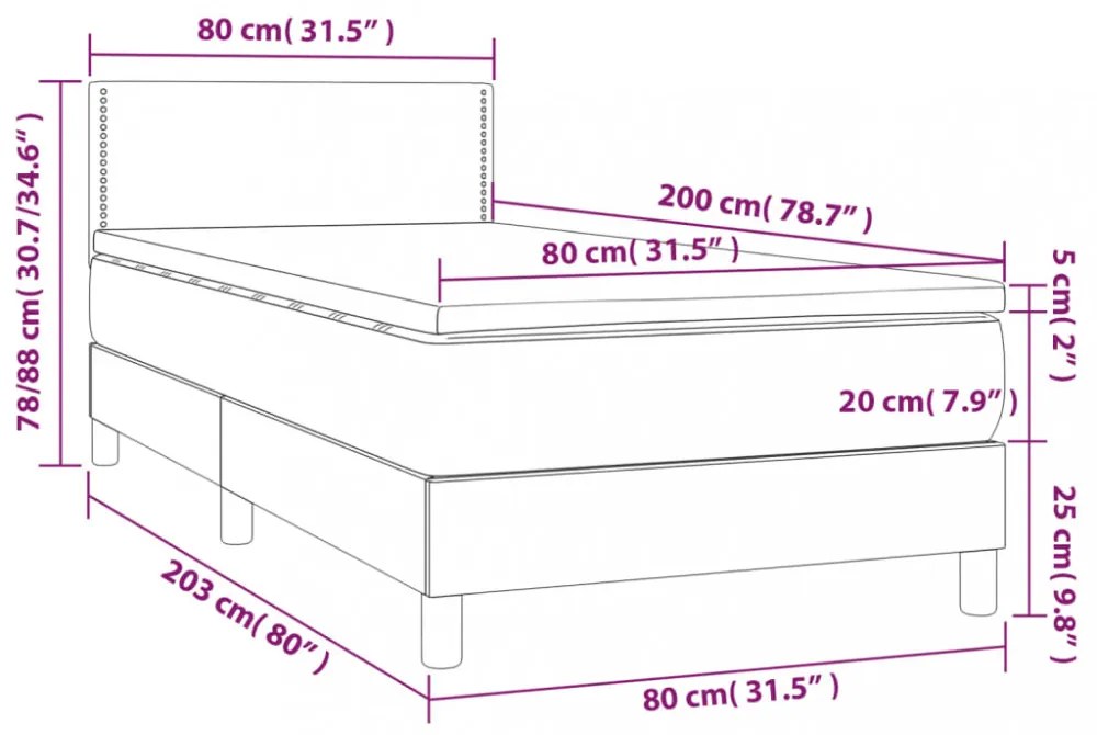 vidaXL cappuccino színű műbőr rugós ágy matraccal és LED-del 80x200 cm