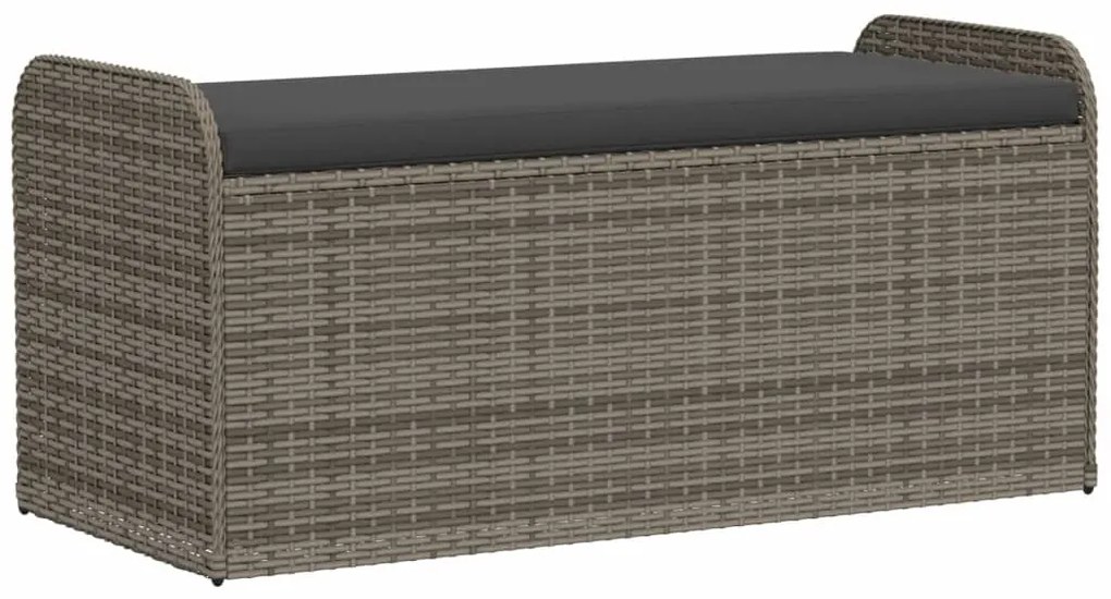 Szürke polyrattan tárolópad párnával 115 x 51 x 52 cm