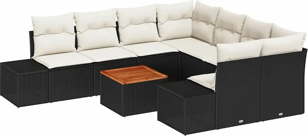 vidaXL Kerti Kanapé Szett párnával 9 pcs Fekete polirattan