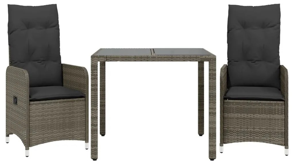 3 részes szürke polyrattan kerti bisztrógarnitúra párnákkal