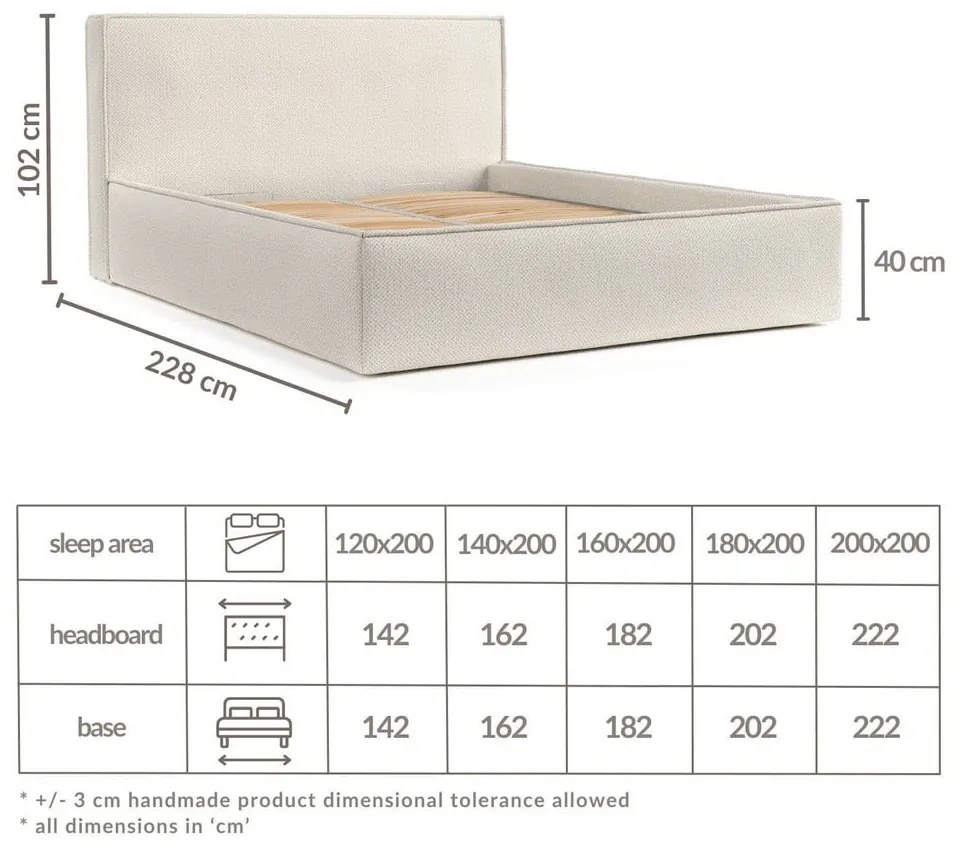 Krémszínű kárpitozott ágyneműtartós franciaágy ágyráccsal 160x200 cm Lounge L – Maison de Rêve