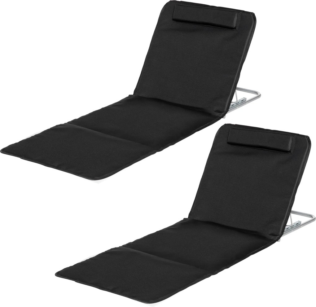 Outsunny 2 darabos Összecsukható Tengerparti Matrac 5 fokozatú Háttámlával és Fejpárnával, Hordtáskával 134x48x33-43 cm Fekete | Aosom