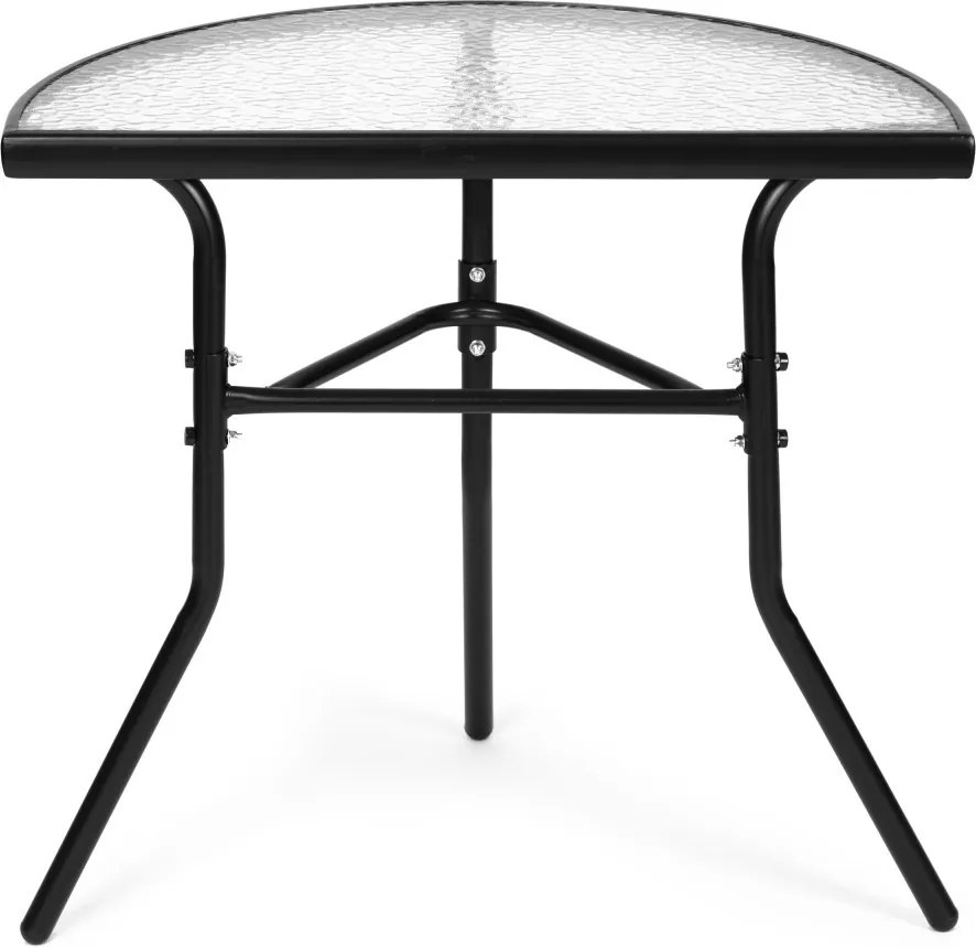 Kerti asztal, MultiGarden SC-090, fekete, 70 x 43 cm, magasság: 64 cm, félköríves, edzett üveglap, porszórt acél váz