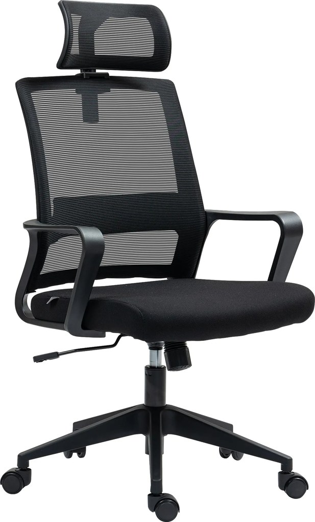 HOMCOM Ergonomikus Irodai Szék Karfával, Állítható Fejtámlával, Magasságállítható Hálós Forgószék Dőlésszámmal, Fekete | Aosom