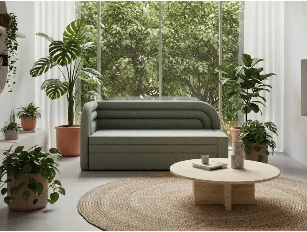 Zöld zsenília kinyitható-tárolóhelyes kanapé bal oldali 223 cm Fabillo – ELTAP