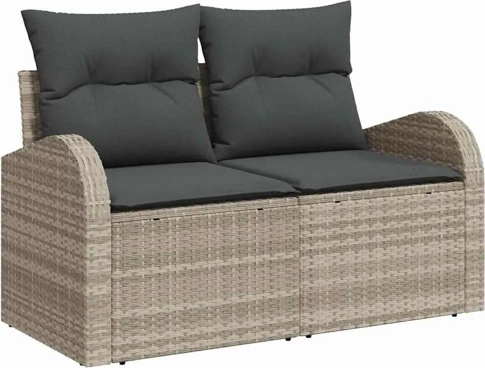 vidaXL Kerti kanapé párnával Világosszürke 124 x 62 x 69 cm polirattan