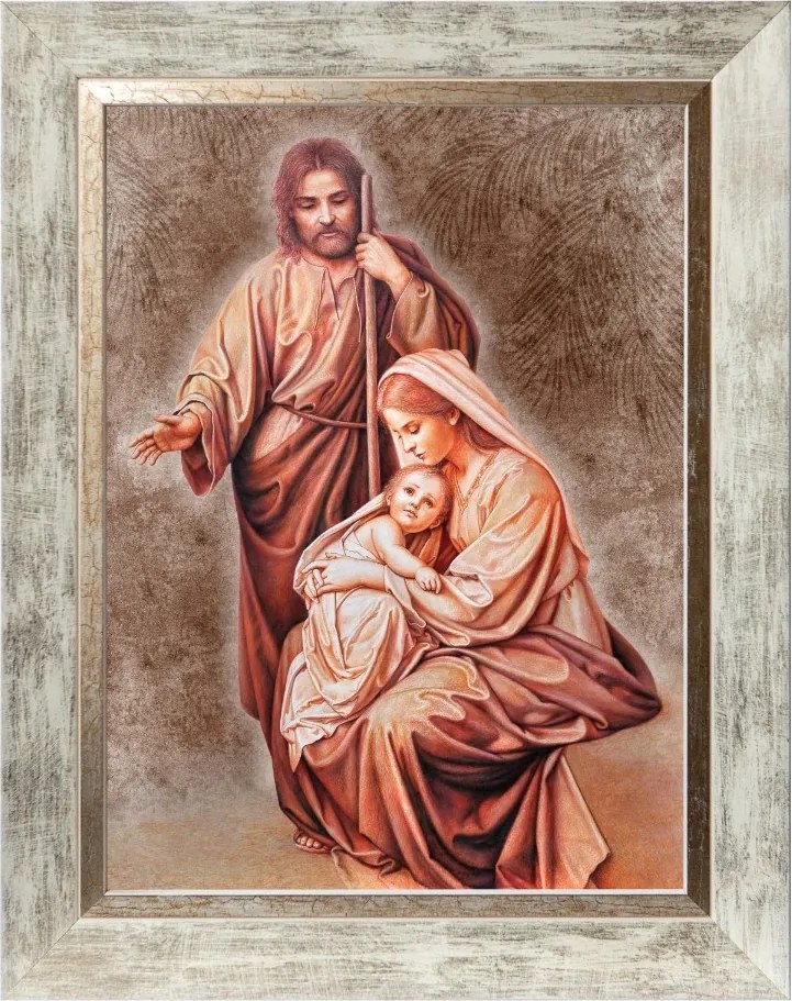 Szent Család Szakrális Vászonkép Fehér Díszített Keretben 30X40