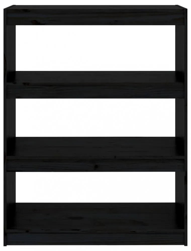 fekete tömör fenyőfa könyvszekrény/térelválasztó 80x30x103,5 cm