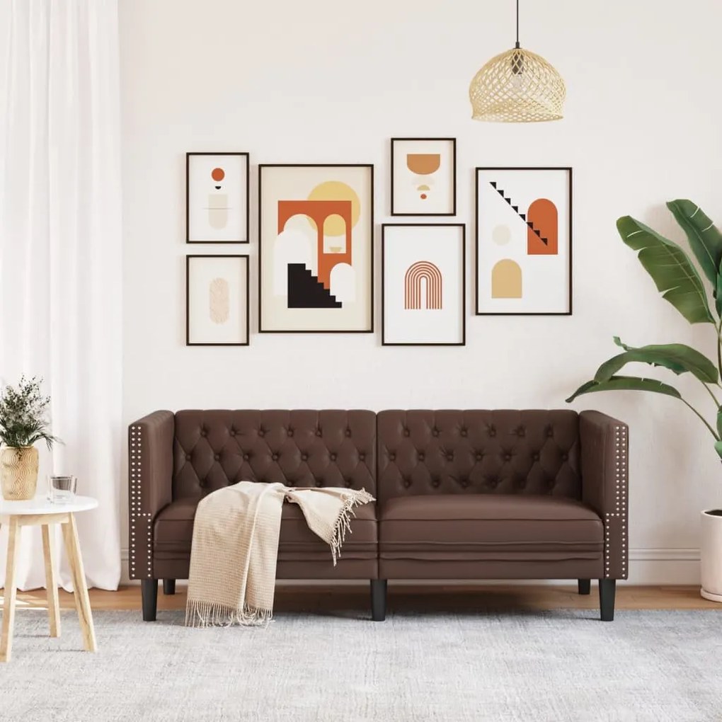 vidaXL 2 személyes barna műbőr Chesterfield kanapé