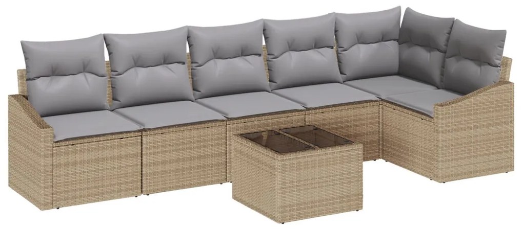 Kerti Kanapé Szett 7 Darabos Bézs PE Rattan Kültéri Kanapé