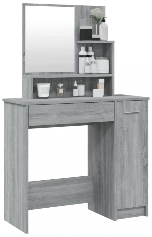 szürke sonoma színű fésülködőasztal tükörrel 86,5 x 35 x 136 cm