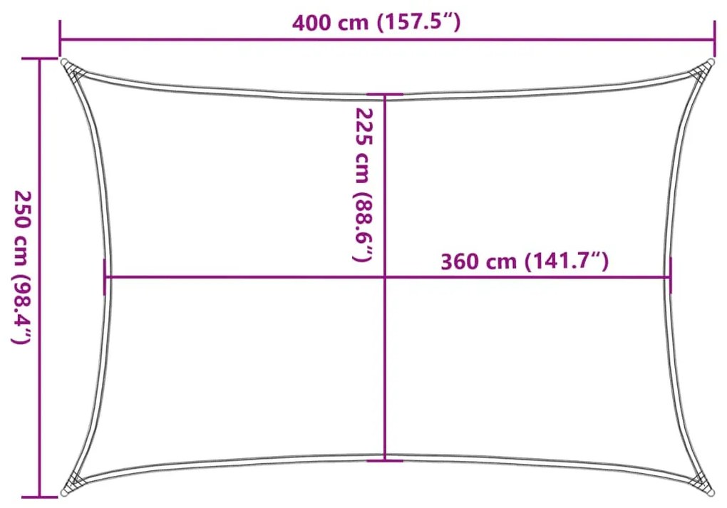fehér HDPE napvitorla 160 g/m² 2,5 x 4 m