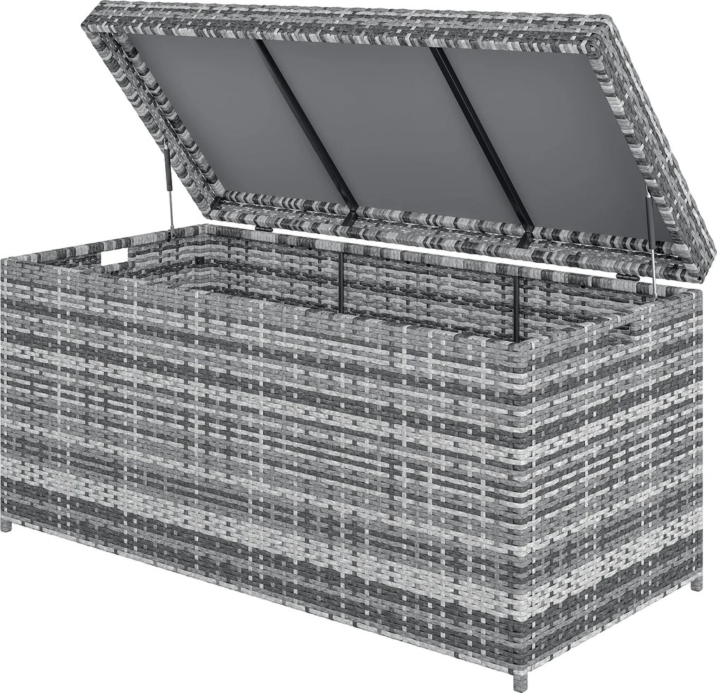Outsunny Rattan Párna Tároló Doboz 380L Időjárásálló Tároló Doboz Fedelemmel Beépített Fogantyú UV-álló Kerti Doboz Oldalsó Asztal Kerti Ládához Teras