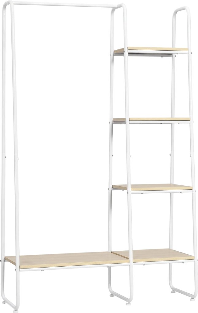 HOMCOM Fa Ruhafogas 5 Polccal és Akasztóval, Nagyítás 101x39x160 cm, Természetes | Aosom