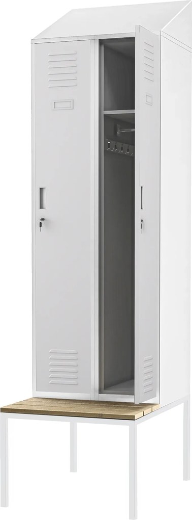 Fém öltözőszekrény paddal és tetővel KACPER II PRO, 600 x 2295 x 850 mm, szürke