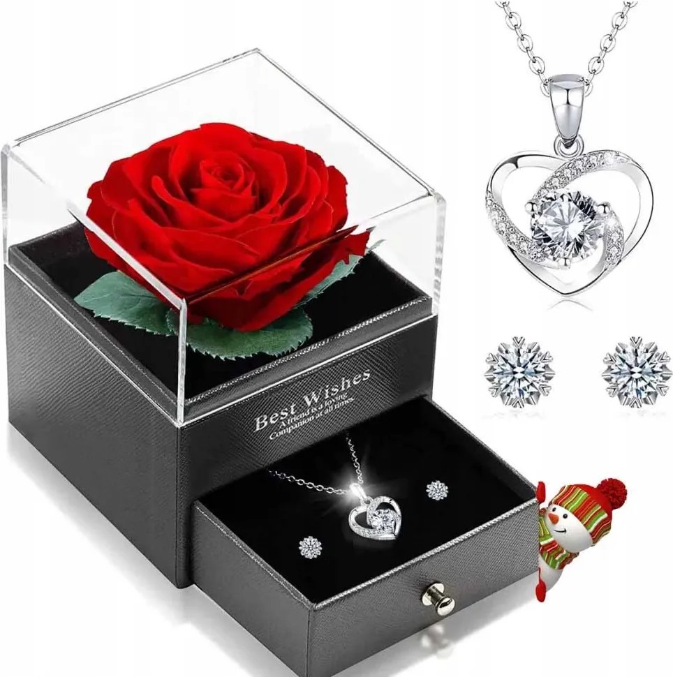 Örök Rózsa Üveg Ékszerdoboz Nyaklánc Nőnapra Tanár