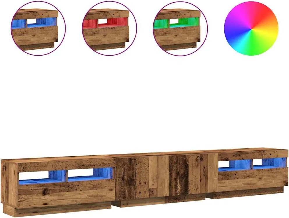 vidaXL antik fa színű szerelt fa TV-szekrény LED-ekkel 260x35x40 cm