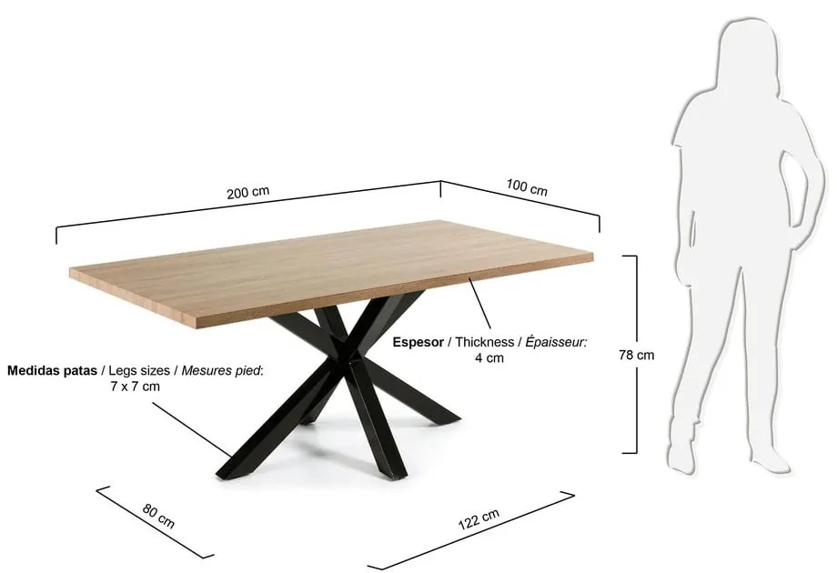 Étkezőasztal tölgyfa dekorral, 200 x 100 cm - Kave Home