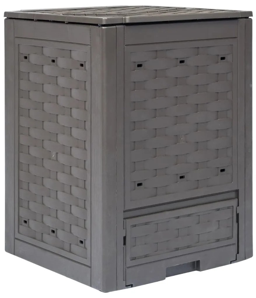 vidaXL barna műanyag rattan kerti komposztáló 60 x 60 x 83 cm 300 L