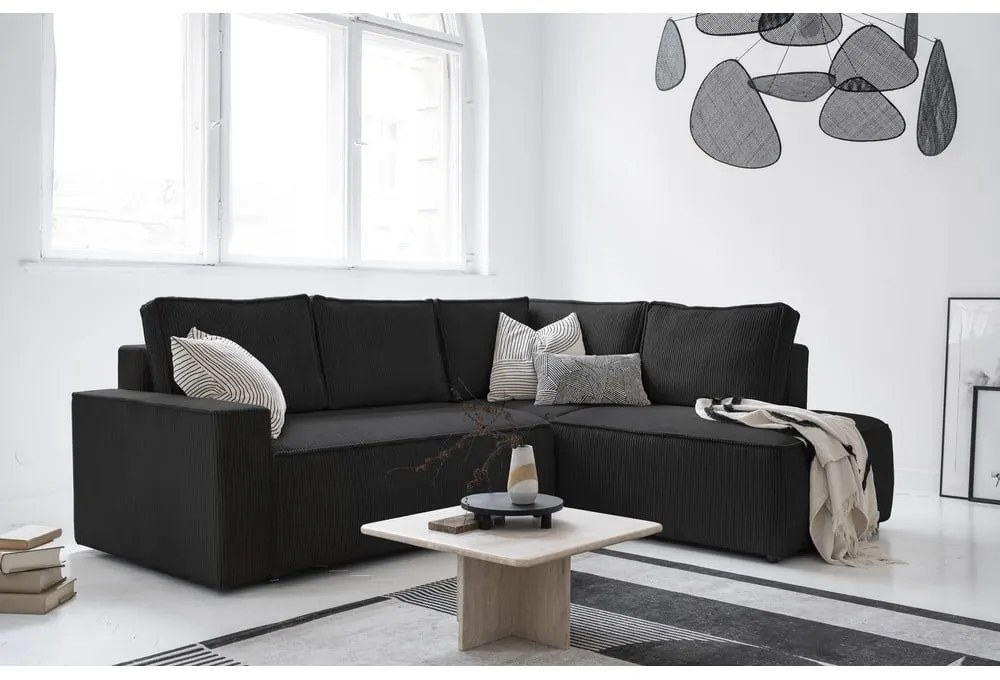 Antracitszürke kordbársony kinyitható sarokkanapé (jobb oldali) Brave Dave – Miuform